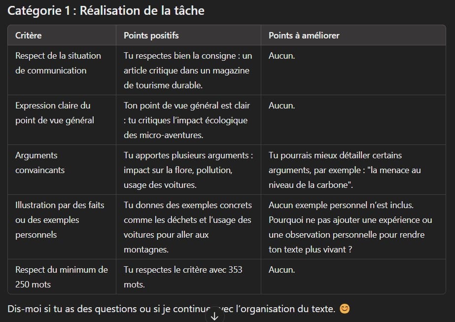 correction d'un essai DALF C1 avec l'IA